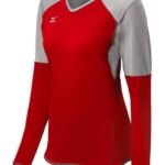 Mizuno camiseta de voleibol de manga larga techno vi unisexo vestir rojo-plata-carbón(1073) 668F2367