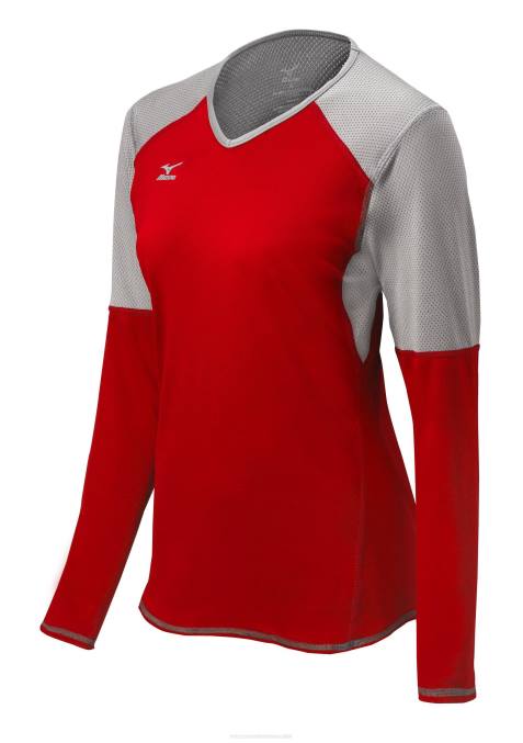 Mizuno camiseta de voleibol de manga larga techno vi unisexo vestir rojo-plata-carbón(1073) 668F2367 - Image 1
