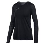 Mizuno camiseta de voleibol de manga larga unida mujer vestir negro (9090) 668F2337