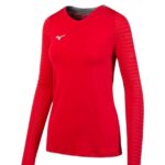 Mizuno camiseta de voleibol de manga larga unida mujer vestir rojo (1010) 668F2338