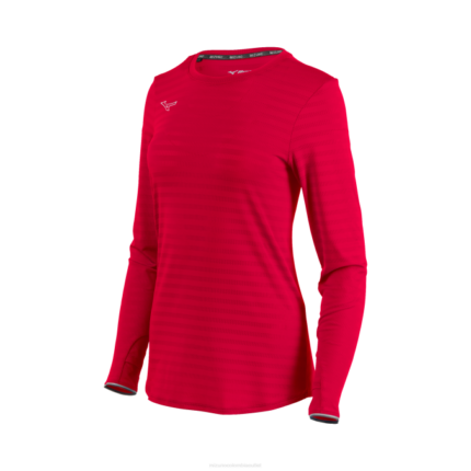 Mizuno manga larga ecológica atlética mujer vestir rojo (1010) 668F2137