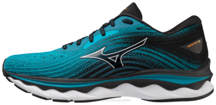 Mizuno zapatilla para correr wave sky 6 hombres zapatos esmalte azul-blanco (eb00) 668F72